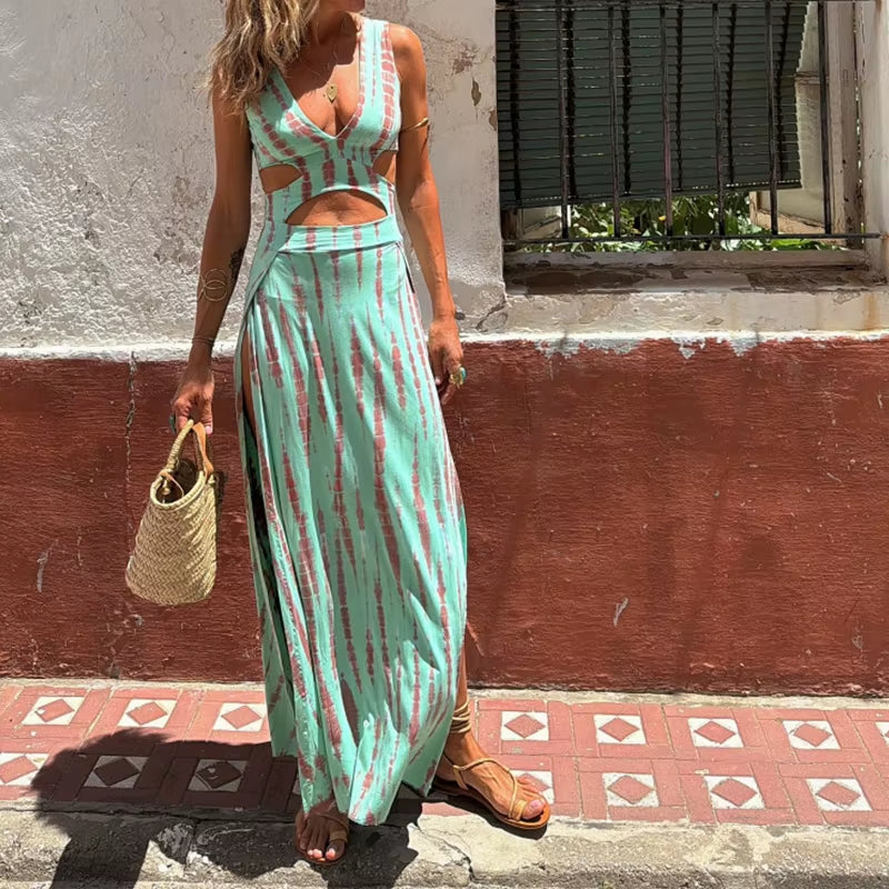 V-Neck Off Waist Sexy Split Slim Dress